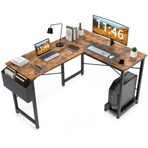 CONCETTA 49in Reversible L Shaped Computer Desk with Storage, Coner Desk with Wooden Desktop, CPU Stand and Side Bag for Home Office & Gaming