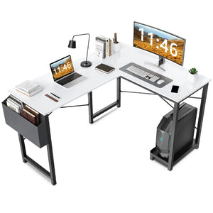 CONCETTA 49in Reversible L Shaped Computer Desk with Storage, Coner Desk with Wooden Desktop, CPU Stand and Side Bag for Home Office & Gaming