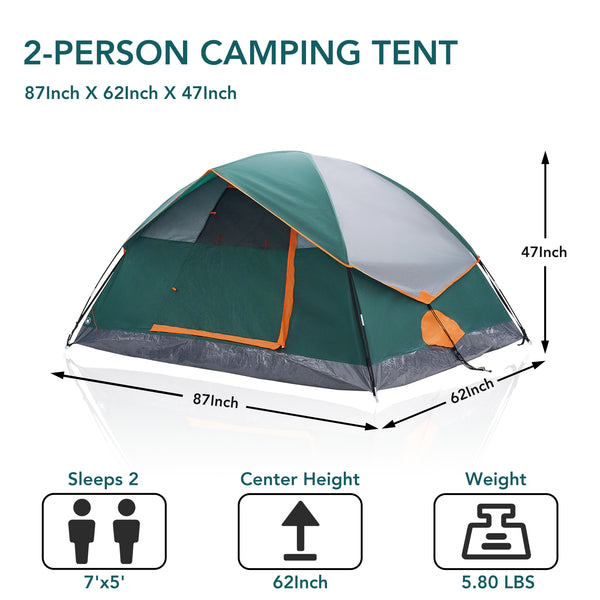SHOUFTW 2-4 Person Waterproof Camping Tent with Rainfly, Easy Setup Dome Tent with Mesh Windows & Skylight Vent, Lightweight Portable Tent for Outdoor Camping, Hiking, Festivals & Backyard