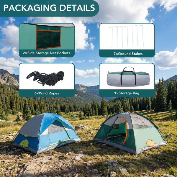 SHOUFTW 2-4 Person Waterproof Camping Tent with Rainfly, Easy Setup Dome Tent with Mesh Windows & Skylight Vent, Lightweight Portable Tent for Outdoor Camping, Hiking, Festivals & Backyard