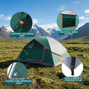 SHOUFTW 2-4 Person Waterproof Camping Tent with Rainfly, Easy Setup Dome Tent with Mesh Windows & Skylight Vent, Lightweight Portable Tent for Outdoor Camping, Hiking, Festivals & Backyard