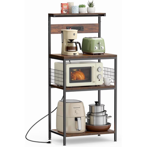 CONCETTA baking rack, microwave oven rack, pot rack, baking utensils, kitchen household use, three layers, gray, rustic brown