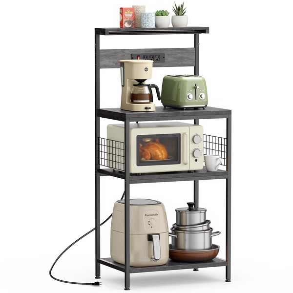 CONCETTA baking rack, microwave oven rack, pot rack, baking utensils, kitchen household use, three layers, gray, rustic brown