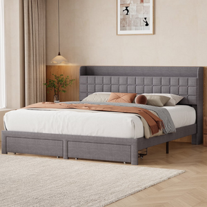 CONCETTA Upholstered Platform Bed, Platform Bed with Headboard and 2 Drawers, Sturdy Modern Wooden & Metal Frame Platform for Mattress Support, No Box Spring Needed