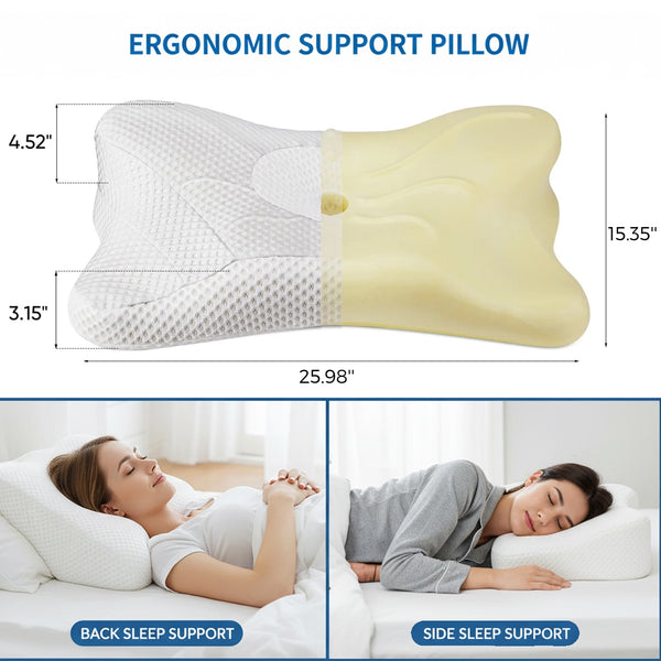 Ergonomic Cervical Pillow Orthopedic Cervical Pillow for Neck Pain Relief, King, White