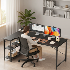 CONCETTA L Shaped Desk with Reversible Storage Shelves, 154 lbs Capacity Computer Corner Desk for Home Office, Gaming & Writing