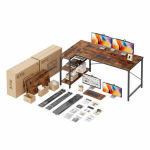 CONCETTA L Shaped Desk with Reversible Storage Shelves, 154 lbs Capacity Computer Corner Desk for Home Office, Gaming & Writing