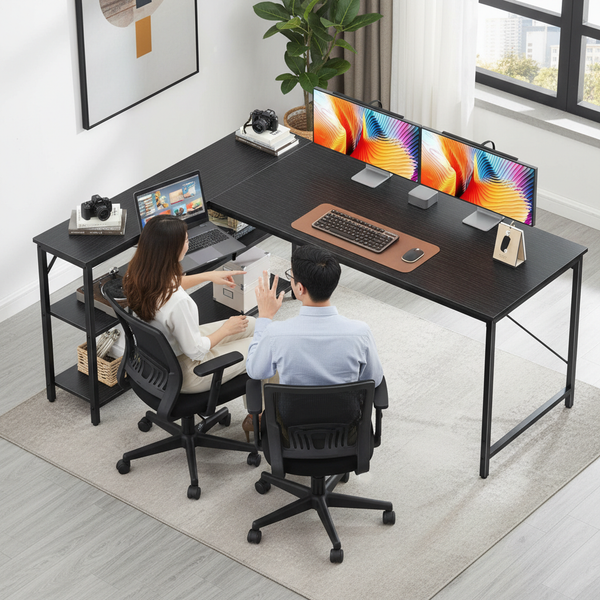 CONCETTA L Shaped Desk with Reversible Storage Shelves, 154 lbs Capacity Computer Corner Desk for Home Office, Gaming & Writing