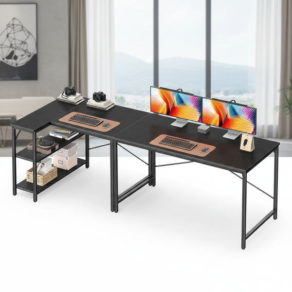 CONCETTA L Shaped Desk with Reversible Storage Shelves, 154 lbs Capacity Computer Corner Desk for Home Office, Gaming & Writing