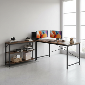 CONCETTA L Shaped Desk with Reversible Storage Shelves, 154 lbs Capacity Computer Corner Desk for Home Office, Gaming & Writing