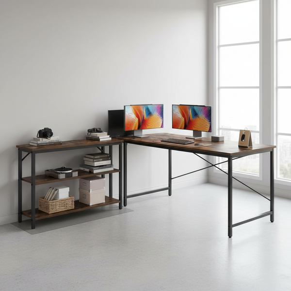CONCETTA L Shaped Desk with Reversible Storage Shelves, 154 lbs Capacity Computer Corner Desk for Home Office, Gaming & Writing