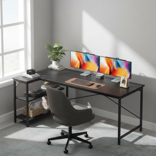 CONCETTA L Shaped Desk with Reversible Storage Shelves, 154 lbs Capacity Computer Corner Desk for Home Office, Gaming & Writing