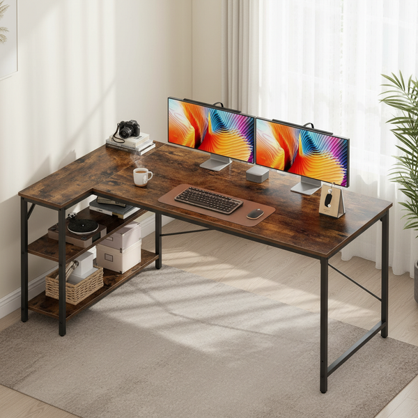 CONCETTA L Shaped Desk with Reversible Storage Shelves, 154 lbs Capacity Computer Corner Desk for Home Office, Gaming & Writing