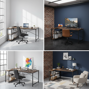 CONCETTA L Shaped Desk with Reversible Storage Shelves, 154 lbs Capacity Computer Corner Desk for Home Office, Gaming & Writing