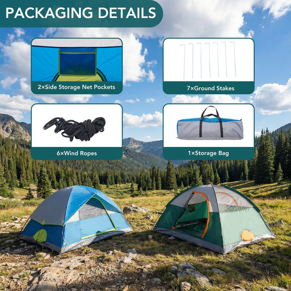 SHOUFTW 2-4 Person Waterproof Camping Tent with Rainfly, Easy Setup Dome Tent with Mesh Windows & Skylight Vent, Lightweight Portable Tent for Outdoor Camping, Hiking, Festivals & Backyard