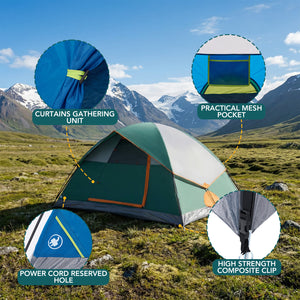 SHOUFTW 2-4 Person Waterproof Camping Tent with Rainfly, Easy Setup Dome Tent with Mesh Windows & Skylight Vent, Lightweight Portable Tent for Outdoor Camping, Hiking, Festivals & Backyard