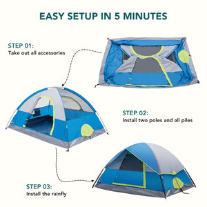SHOUFTW 2-4 Person Waterproof Camping Tent with Rainfly, Easy Setup Dome Tent with Mesh Windows & Skylight Vent, Lightweight Portable Tent for Outdoor Camping, Hiking, Festivals & Backyard