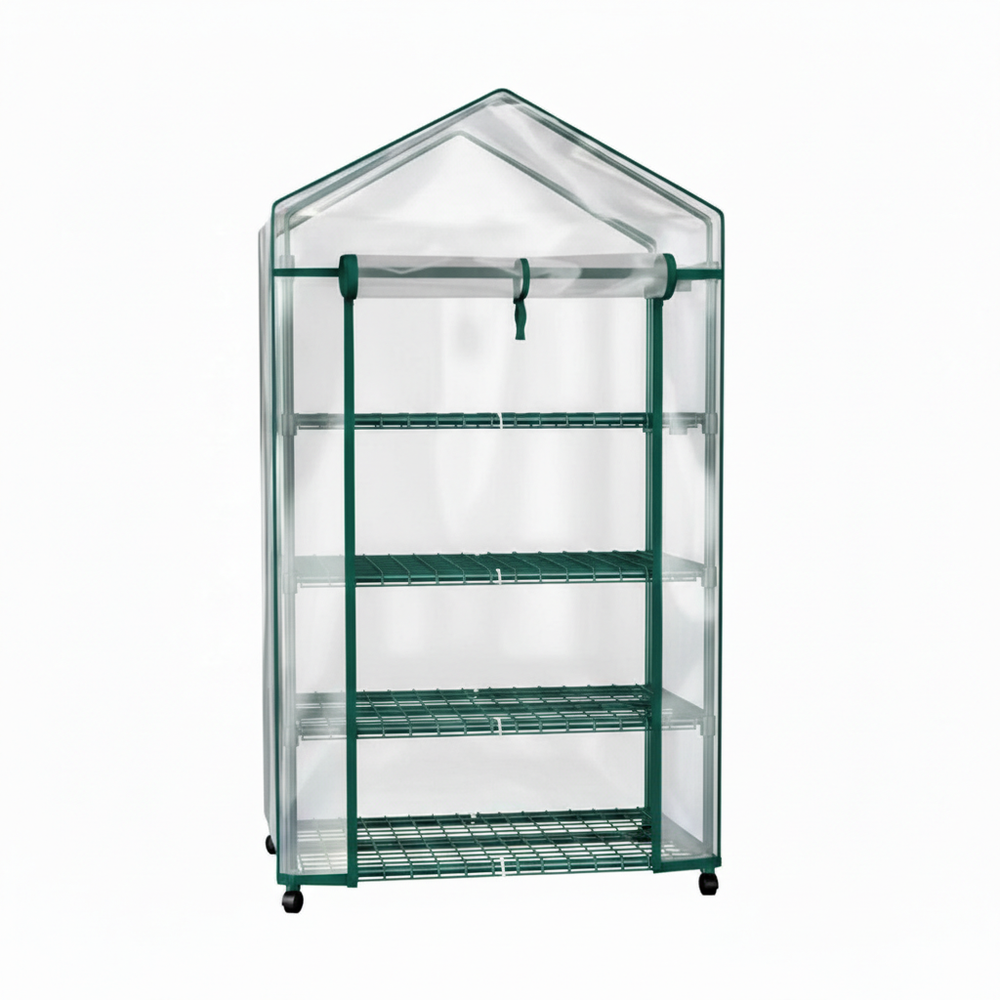 CONCETTA 4-Tier Mini & Portable Greenhouse with Wheels, Rust-Resistant Steel Frame, PVC Cover for Indoor or Outdoor Gardening