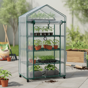 CONCETTA 4-Tier Mini & Portable Greenhouse with Wheels, Rust-Resistant Steel Frame, PVC Cover for Indoor or Outdoor Gardening