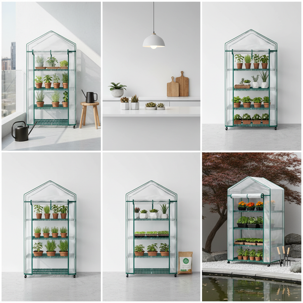 CONCETTA 4-Tier Mini & Portable Greenhouse with Wheels, Rust-Resistant Steel Frame, PVC Cover for Indoor or Outdoor Gardening