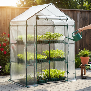 CONCETTA 4-Tier Mini & Portable Greenhouse with Wheels, Rust-Resistant Steel Frame, PVC Cover for Indoor or Outdoor Gardening