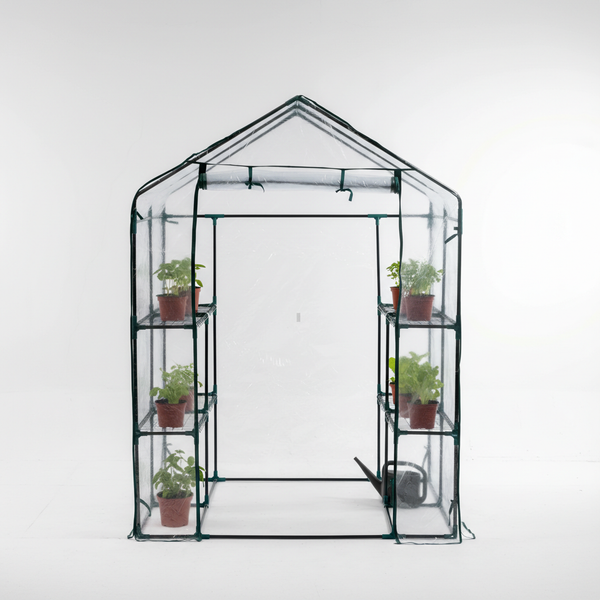 CONCETTA 4-Tier Mini & Portable Greenhouse with Wheels, Rust-Resistant Steel Frame, PVC Cover for Indoor or Outdoor Gardening
