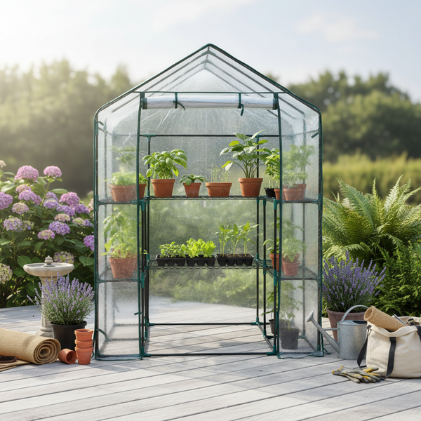 CONCETTA 4-Tier Mini & Portable Greenhouse with Wheels, Rust-Resistant Steel Frame, PVC Cover for Indoor or Outdoor Gardening