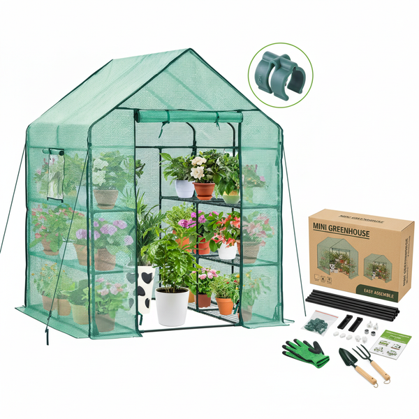 CONCETTA 4-Tier Mini & Portable Greenhouse with Wheels, Rust-Resistant Steel Frame, PVC Cover for Indoor or Outdoor Gardening