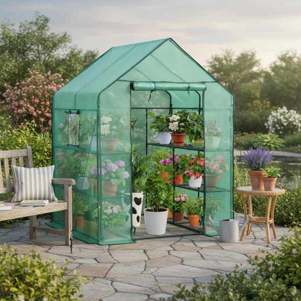 CONCETTA 4-Tier Mini & Portable Greenhouse with Wheels, Rust-Resistant Steel Frame, PVC Cover for Indoor or Outdoor Gardening