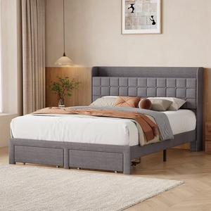 CONCETTA Upholstered Platform Bed, Platform Bed with Headboard and 2 Drawers, Sturdy Modern Wooden & Metal Frame Platform for Mattress Support, No Box Spring Needed
