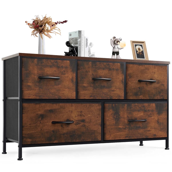 CONCETTA 38 in 5 Drawers Dresser Chest of Drawers,Metal Frame and Wood Top