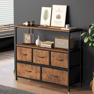 CONCETTA 38 in Open Storage Shelf TV Stand with 5 Fabric Drawers for Bedroom/Living Room/Hallway