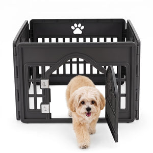 SHOUFTW 24in Plastic Dog Playpen with Door, Composable Pet Pen for Small Medium Dogs, Indoor Outdoor
