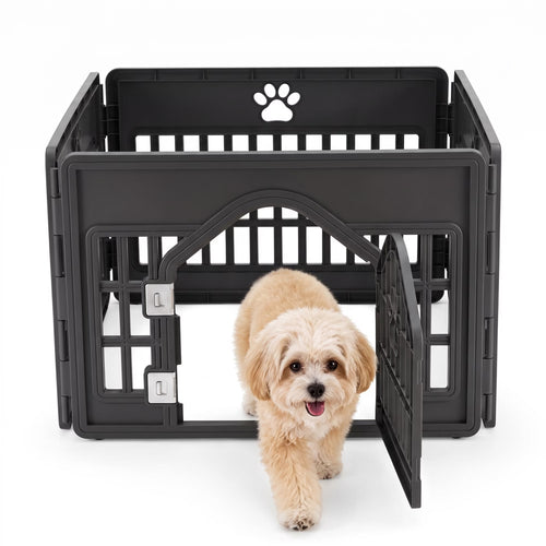 SHOUFTW 24in Plastic Dog Playpen with Door, Composable Pet Pen for Small Medium Dogs, Indoor Outdoor