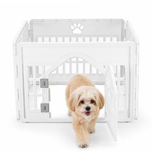 SHOUFTW 24in Plastic Dog Playpen with Door, Composable Pet Pen for Small Medium Dogs, Indoor Outdoor