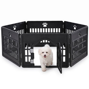 SHOUFTW 24in Plastic Dog Playpen with Door, Composable Pet Pen for Small Medium Dogs, Indoor Outdoor