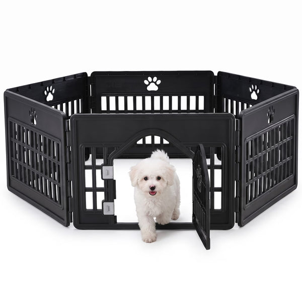 SHOUFTW 24in Plastic Dog Playpen with Door, Composable Pet Pen for Small Medium Dogs, Indoor Outdoor