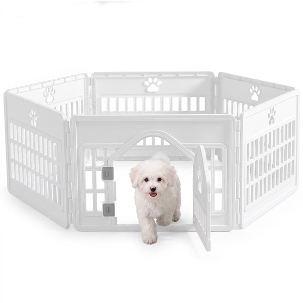 SHOUFTW 24in Plastic Dog Playpen with Door, Composable Pet Pen for Small Medium Dogs, Indoor Outdoor
