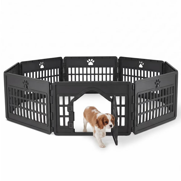 SHOUFTW 24in Plastic Dog Playpen with Door, Composable Pet Pen for Small Medium Dogs, Indoor Outdoor