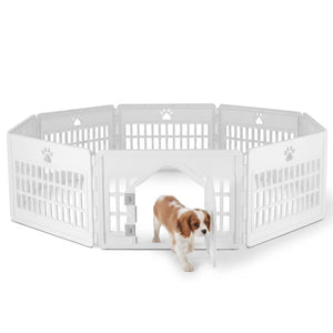 SHOUFTW 24in Plastic Dog Playpen with Door, Composable Pet Pen for Small Medium Dogs, Indoor Outdoor