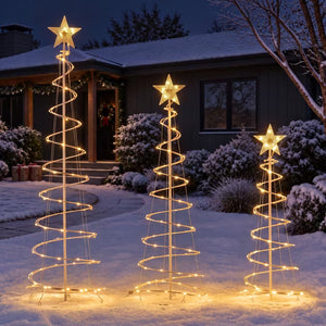 SHOUFTW 3-piece Spiral Christmas Tree, 220 LED Lights with Star Topper, Holiday Decoration for Yard