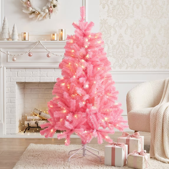 SHOUFTW Prelit Artificial Christmas Tree, Realistic Spruce with Metal Stand