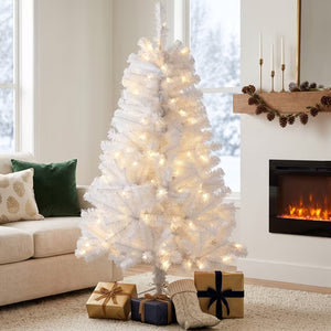 SHOUFTW Prelit Artificial Christmas Tree, Realistic Spruce with Metal Stand