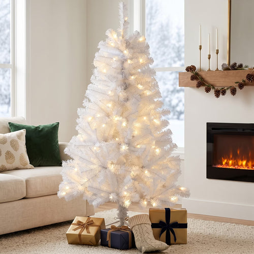 SHOUFTW Prelit Artificial Christmas Tree, Realistic Spruce with Metal Stand