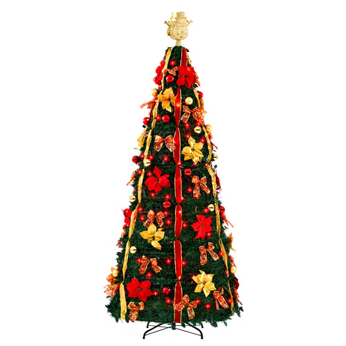 SHOUFTW 7FT Pop-Up Christmas Tree with LED Lights, Opens Instantly, Color Options