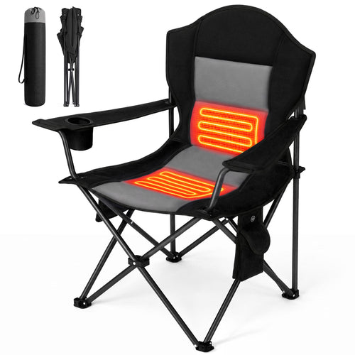 SHOUFTW Heated Outdoor Camping Chair, 3 Heating Levels, Foldable with Cup Holder, 400lbs