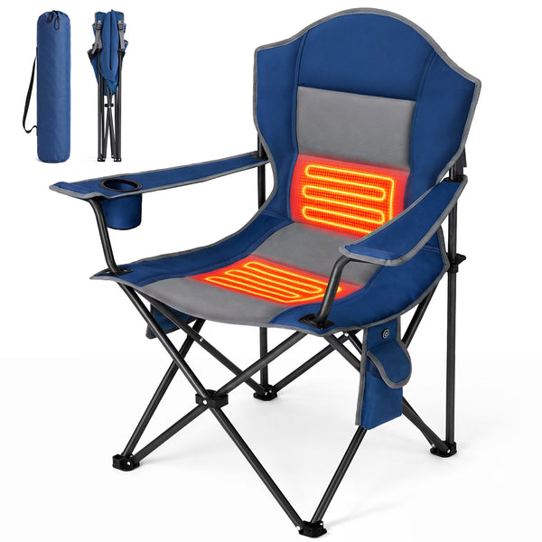 SHOUFTW Heated Outdoor Camping Chair, 3 Heating Levels, Foldable with Cup Holder, 400lbs