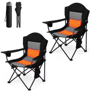 SHOUFTW Heated Outdoor Camping Chair, 3 Heating Levels, Foldable with Cup Holder, 400lbs