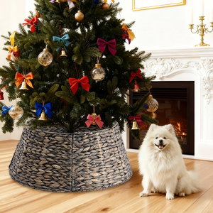 CONCETTA Christmas Tree Collar, Farmhouse Detachable Handwoven Christmas Tree Base Cover, Christmas Tree Basket Base, for Holiday,Black