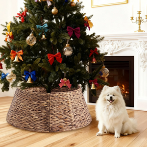 CONCETTA Christmas Tree Collar, Farmhouse Detachable Handwoven Christmas Tree Base Cover, Christmas Tree Basket Base, for Holiday,Black